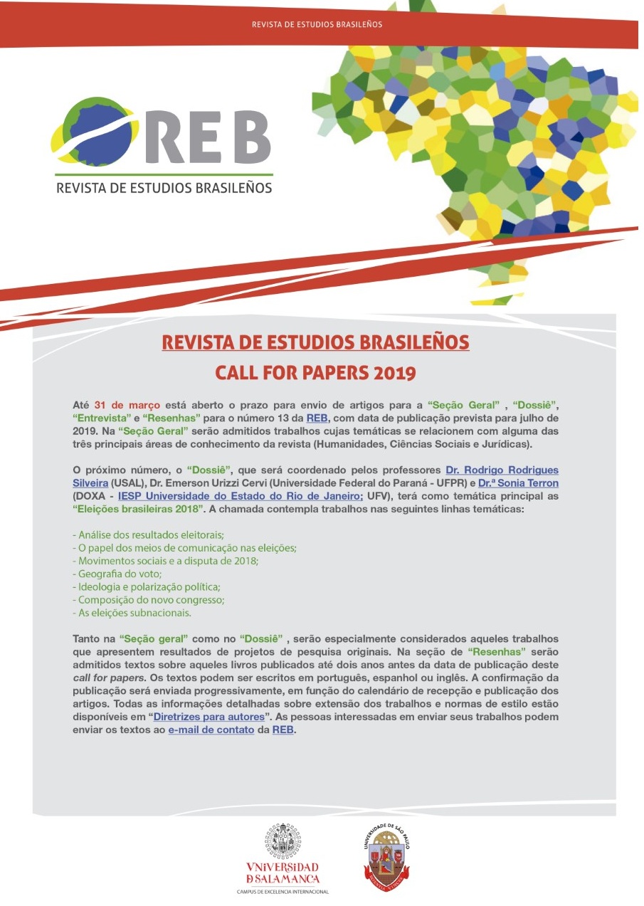 Revista de Estudios Brasileños recebe artigos até 31 de março